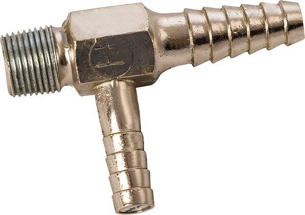 Short, Swirling-type, Nickel-plated, with serrated tail and side arm. 3/8" NPT tapered Water Inlet, 3"(76mm) Length