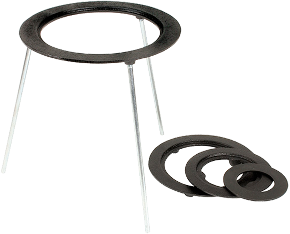 Tripods, Flanged Concentric Ring Model, Four Ring, 9" (229mm) legs, 8" (203mm) OD, 3" (76mm) ID.