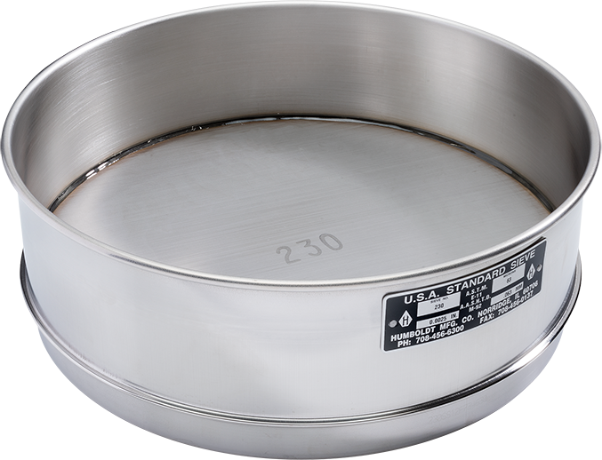 12" Dia., No. 325 (45µm) Stainless Frame Stainless Mesh, 3" (75mm) Full Height Frame Calibration Sieve