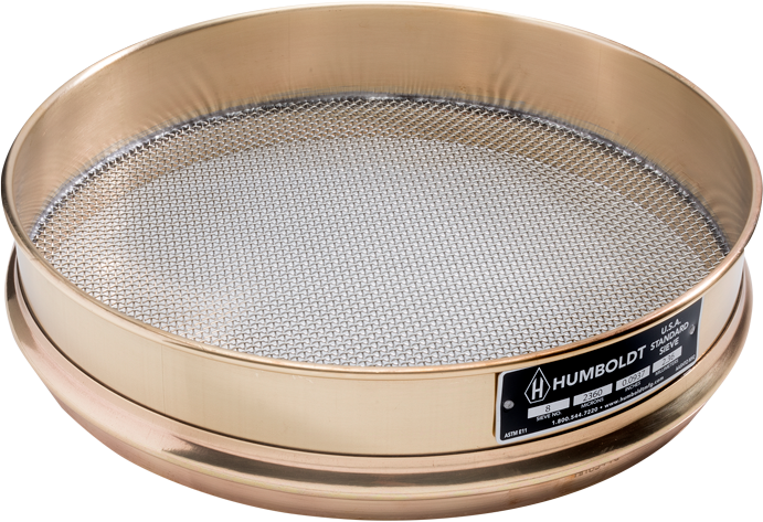 12" Dia., No. 4 (4.75mm)  Brass Frame Stainless Mesh, 2" (50mm) Inter. Height Frame Standard Sieve