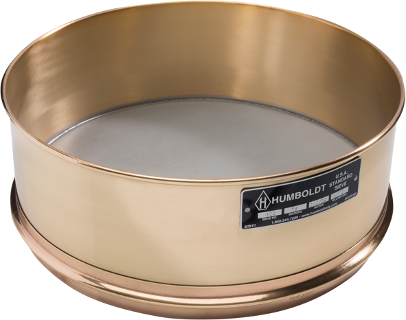 12" Dia., No. 8 (2.36mm) Brass Frame Stainless Mesh, 4" Deep Frame Standard Sieve