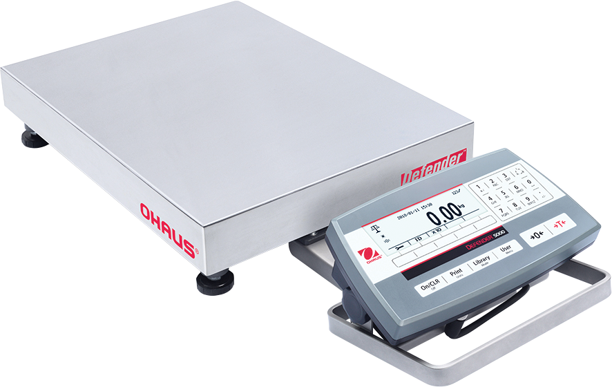 Ohaus Defender 5000 Standard Bench Scale, Column, 12.5kg / 25lb x 0.5g / 0.001lb – 120V 60Hz – Platform: 12" x 12" 305mm x 305mm – Column: 13.8" / 350mm