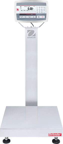 Ohaus Defender 5000 Washdown Column Bench Scale, 50lb / 25kg Capacity, 0.002lb x 1g Readibility Pan Size 18 x 18" (457 x 457mm)