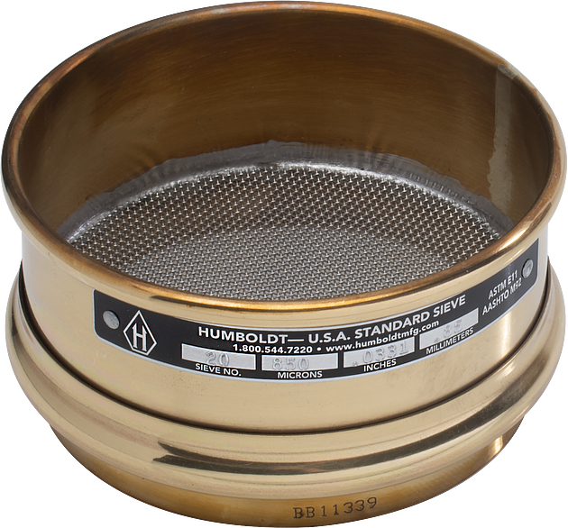 3" Dia., No. 50 (300µm) Brass Frame Stainless Mesh, 1" Deep Frame Standard Sieve