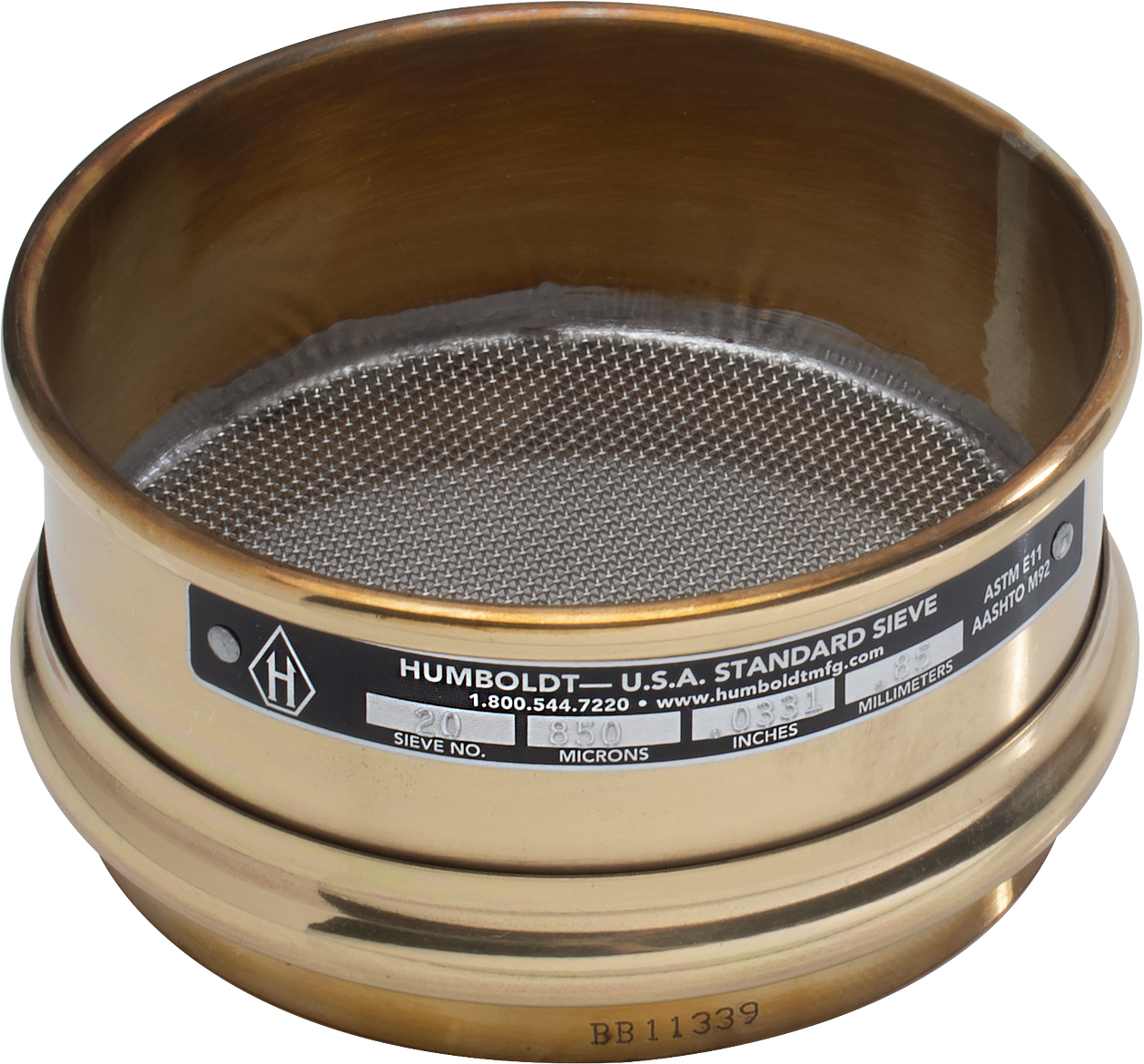 3" Dia., No. 50 (300µm) Brass Frame Stainless Mesh, 1" Deep Frame Standard Sieve