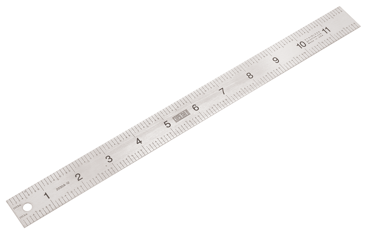 12" Stainless Steel Ruler, 0.1" Graduations