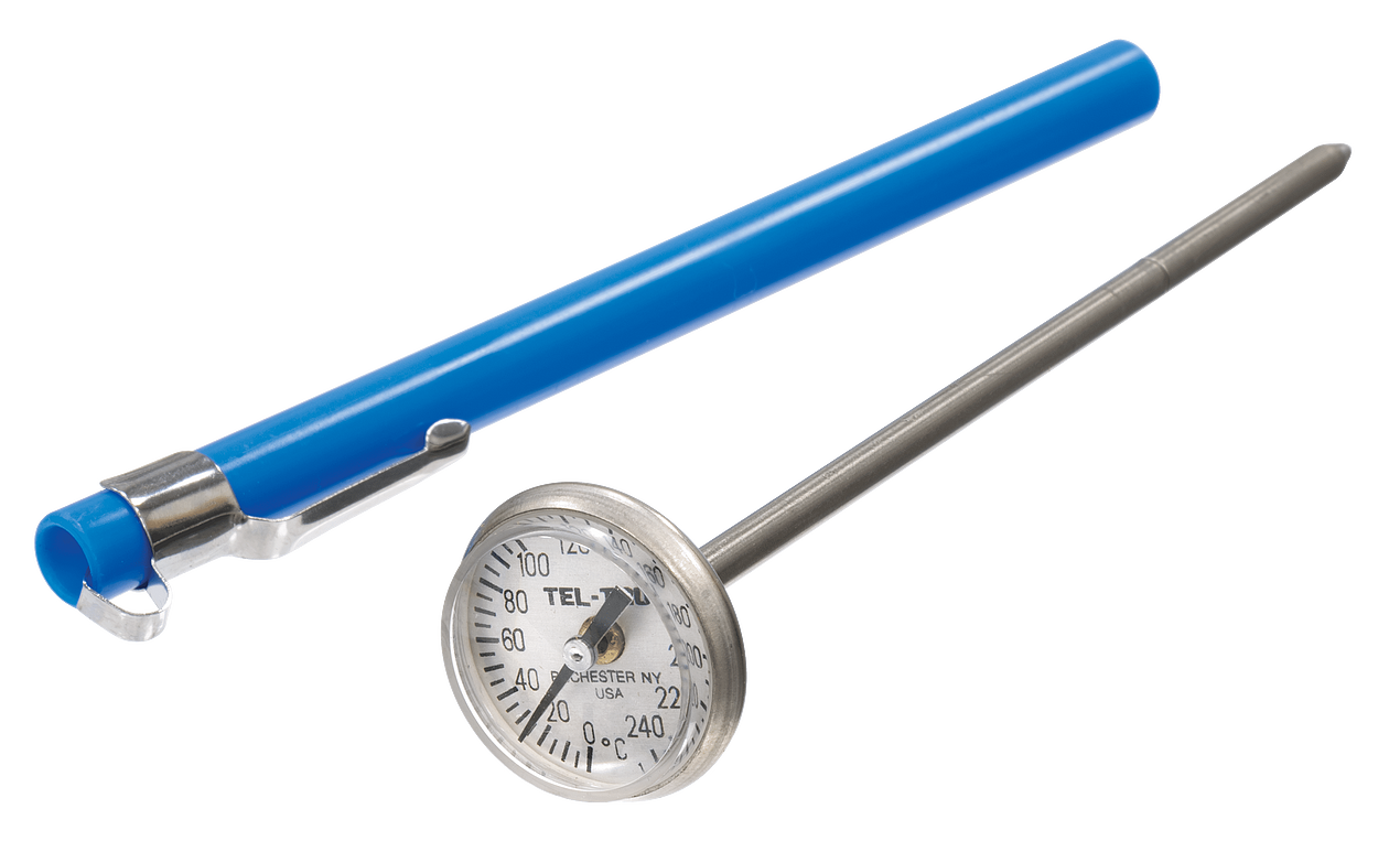 Dial Thermometer, Pocket-Type: Range 0 to 250°C with 5°C divisions.