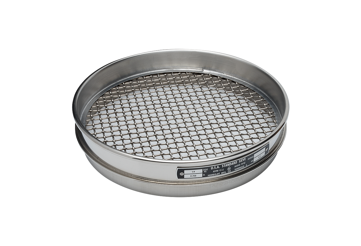 8" Dia., 0.265" (6.7mm) Stainless Frame Stainless Mesh, 1" (25mm) Half Height Frame Standard Sieve