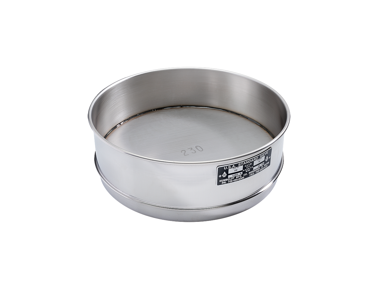 12" Dia., No. 45 (355µm) Stainless Frame Stainless Mesh, 3" (75mm) Full Height Frame Standard Sieve