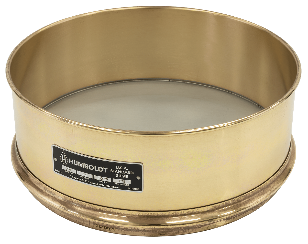 12" Dia., No. 200 (75µm) Brass Frame Stainless Mesh, 4" Deep Frame Standard Sieve