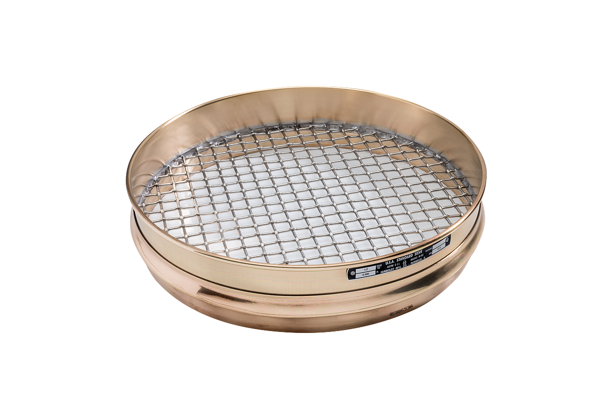 12" Dia., No. 14 (1.40mm) Brass Frame Stainless Mesh, 1.625" (41mm) Half Height Frame Standard Sieve