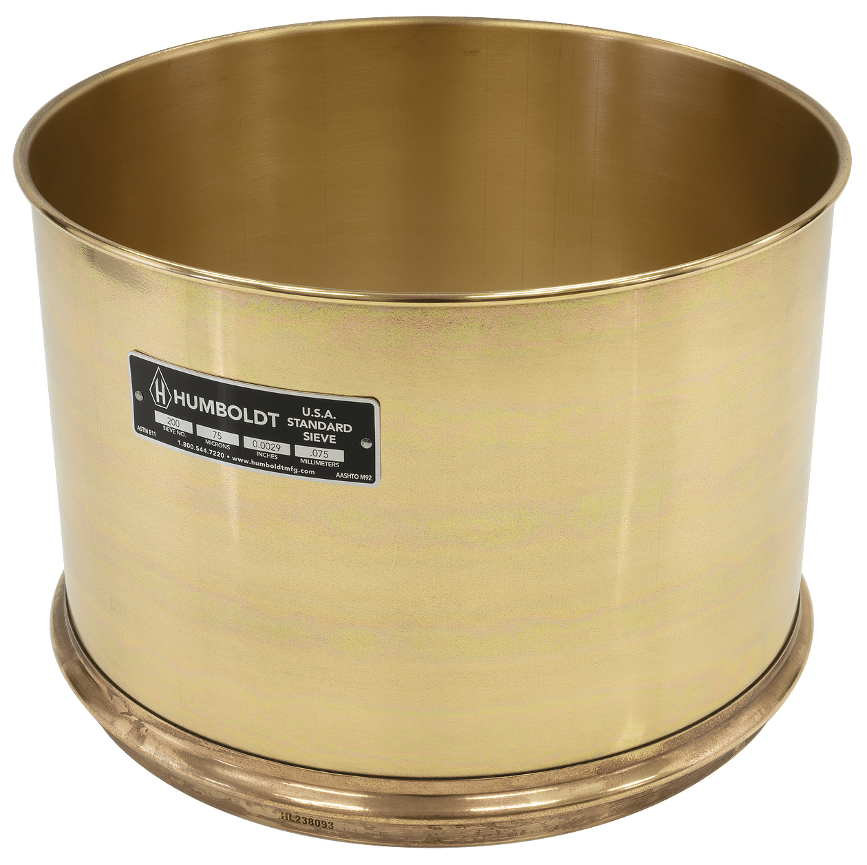 12" Dia., No. 200 (75µm) Brass Frame Stainless Mesh, 8" Deep Frame Standard Sieve